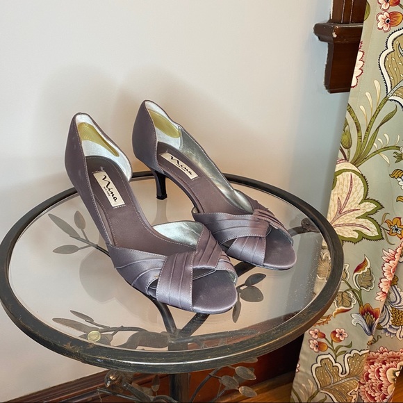 Nina Shoes Shoes - Nina New York Gray satin look peep toe heels